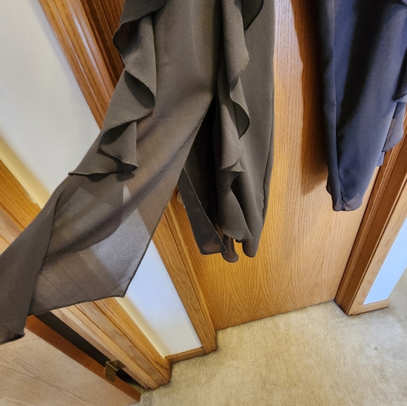 Vintage ASHRO Ruffle Flowy Chiffon Lined Dress Pants in Charcoal Gray Size L - Picture 6 of 11
